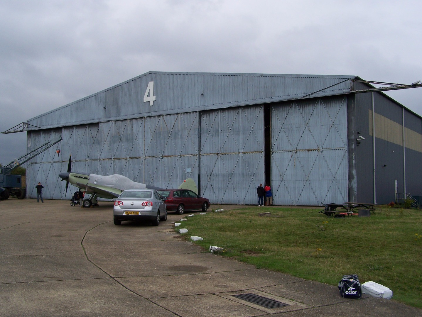 005Supermarine Seafire Mk XVII in front of T2 hangar.JPG